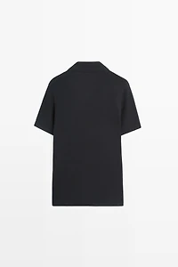 Cotton blend knit V-neck polo shirt