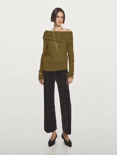 Jean flare taille haute effet velours