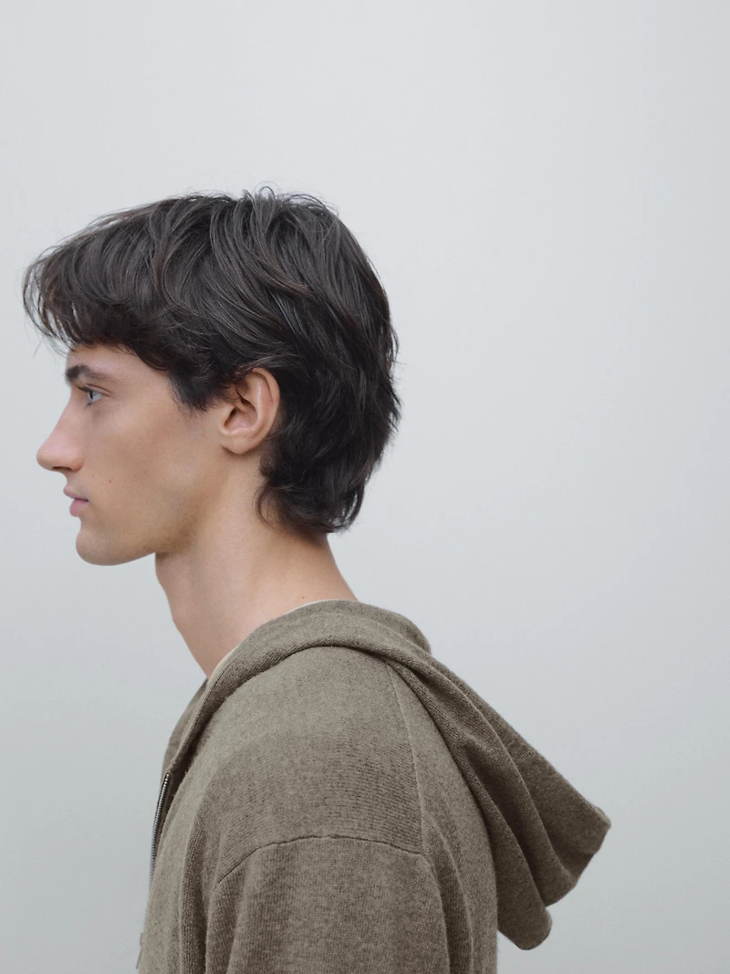 Wool blend knit cardigan with hood