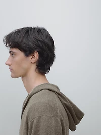 Wool blend knit cardigan with hood