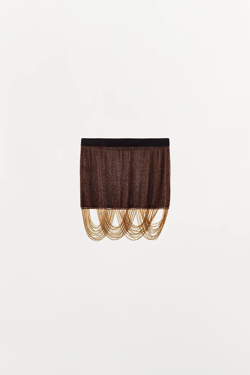 BEADED FRINGE MINI SKIRT