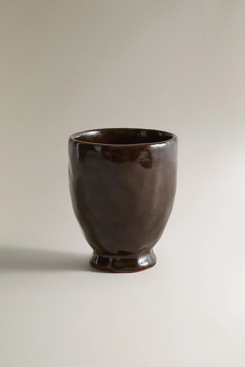 BROWN CERAMIC TOOTHBRUSH HOLDER