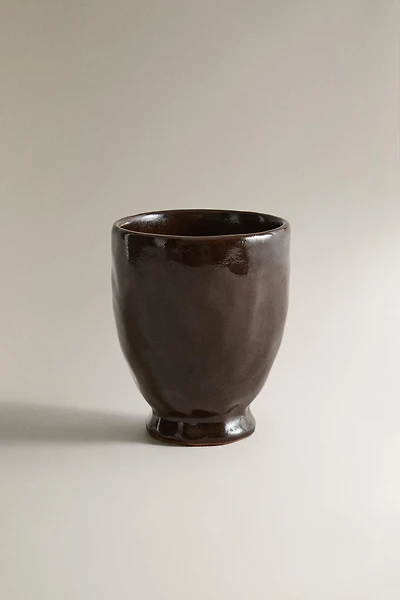 BROWN CERAMIC TOOTHBRUSH HOLDER