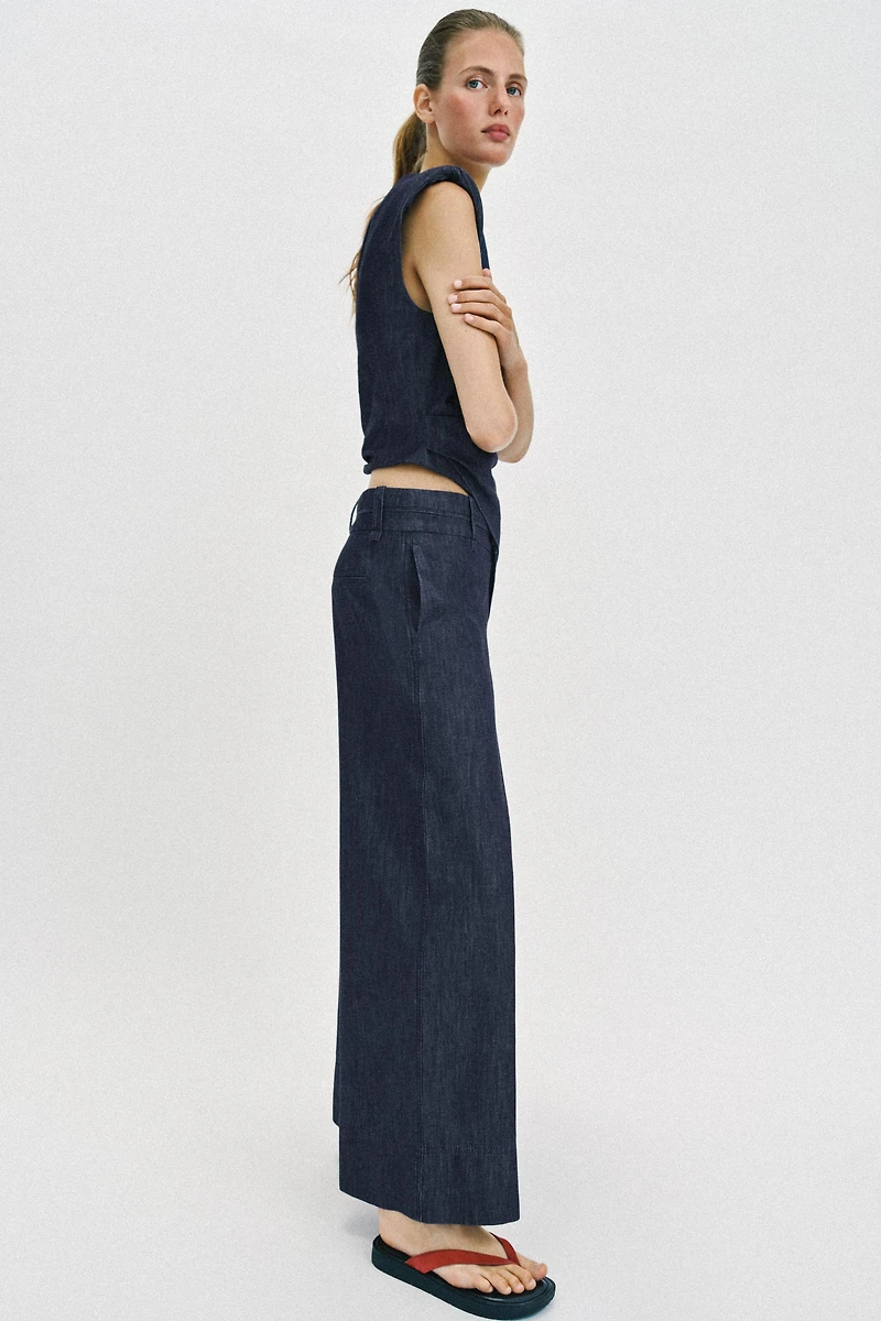 WIDE-LEG LINEN BLEND PANTS