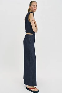 WIDE-LEG LINEN BLEND PANTS