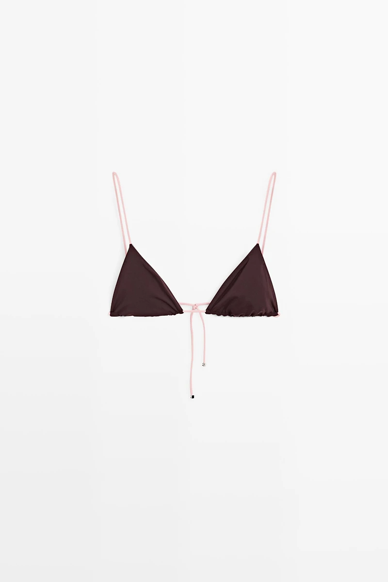 Contrast tie triangle bikini top