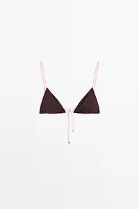 Contrast tie triangle bikini top