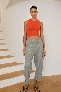 PANTALON À TAILLE ÉLASTIQUE ET CARREAUX