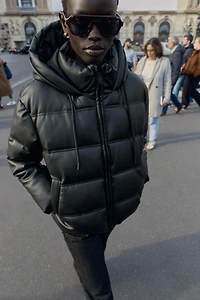 FAUX LEATHER EFFECT WATER REPELLENT WINDPROOF PUFFER ANORAK