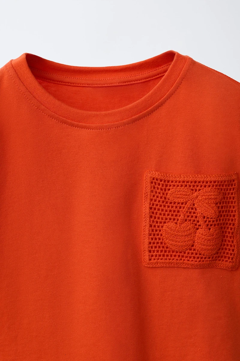 CROCHET KNIT POCKET T-SHIRT