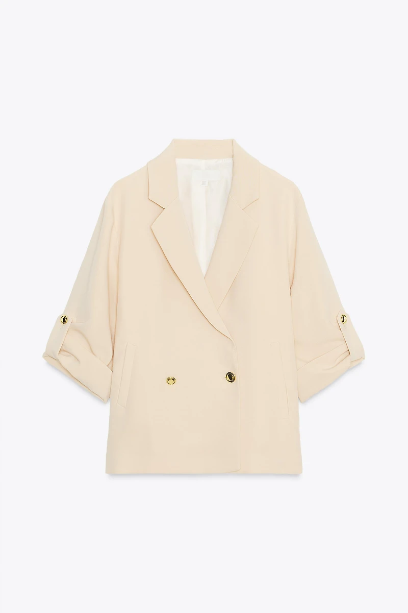 DOUBLE BREASTED BLAZER WITH TABBED SLEEVES