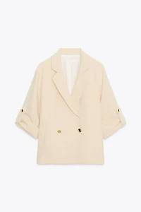 DOUBLE BREASTED BLAZER WITH TABBED SLEEVES