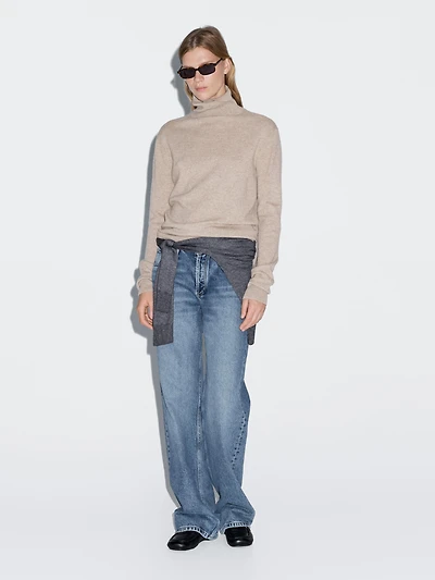 Wool blend knit sweater with high neck