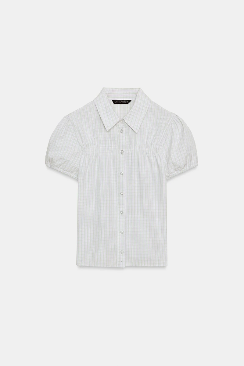 CHECKED ELASTIC POPLIN SHIRT