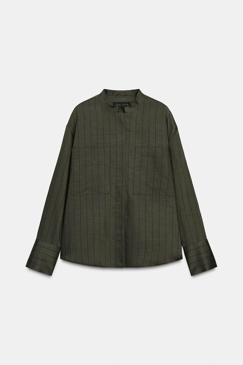 ZW COLLECTION STRIPED MANDARIN COLLAR SHIRT