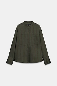 ZW COLLECTION STRIPED MANDARIN COLLAR SHIRT