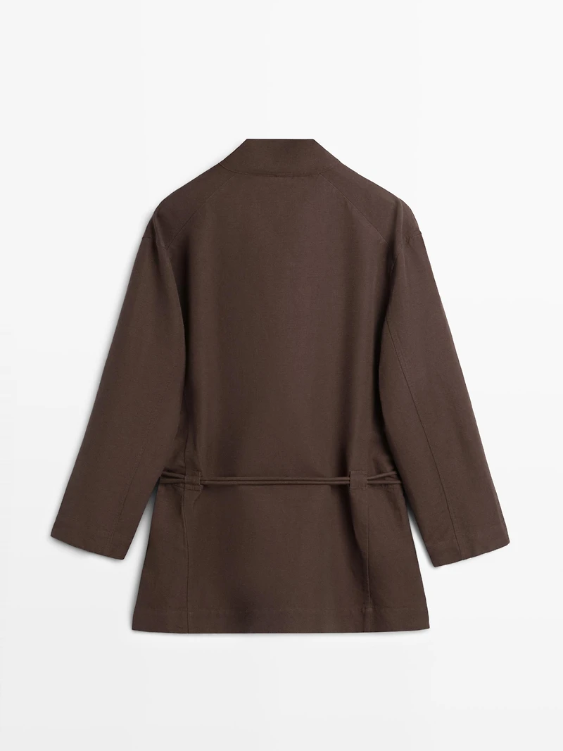 Veste façon kimono à nouer avec du lin