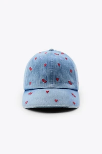 CASQUETTE EN DENIM BRODERIES CŒURS