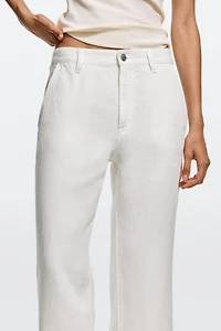 100% linen cropped flare fit pants