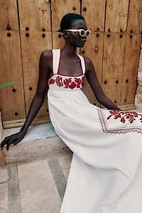 EMBROIDERED TEXTURED MIDI DRESS
