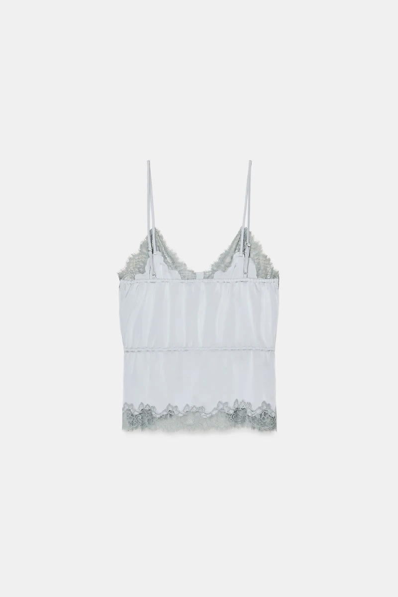 FLORAL LACE SATIN EFFECT TOP