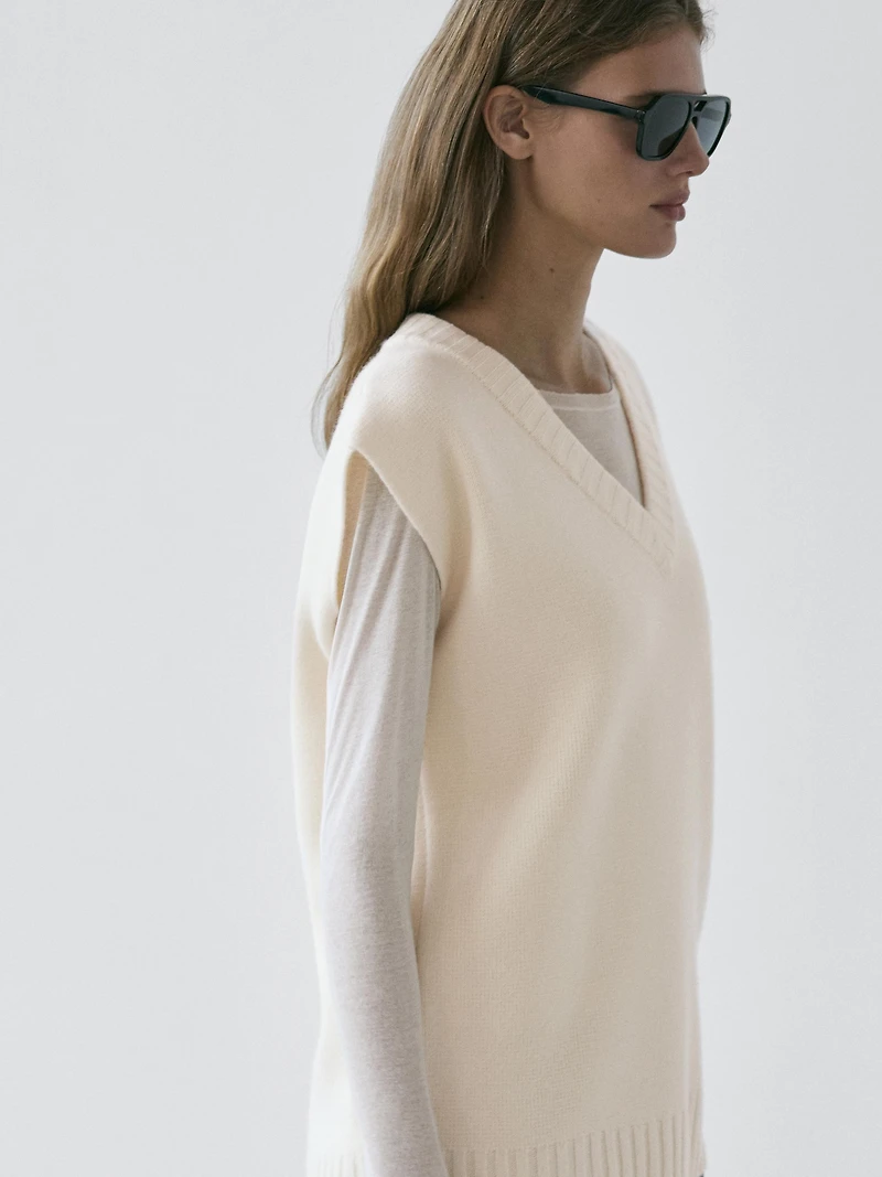 Gilet long en maille 100 % laine