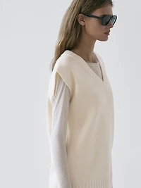 Gilet long en maille 100 % laine