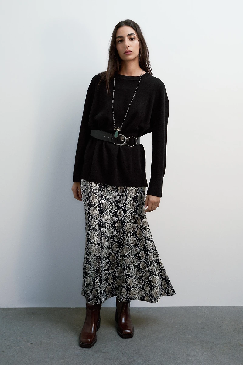ANIMAL PRINT SATIN MIDI SKIRT