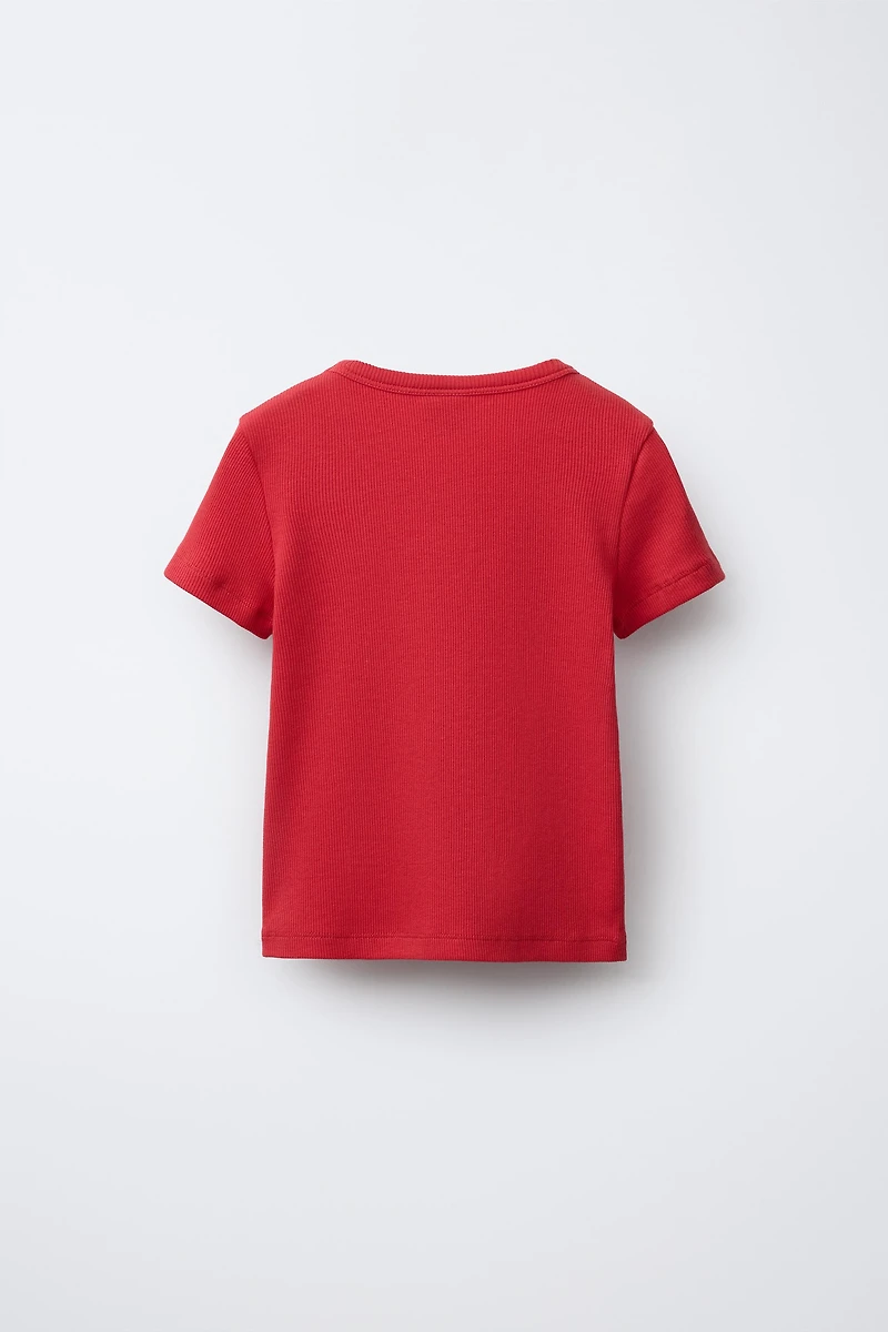 RIBBED JEWELED APPLIQUÉ SHIRT