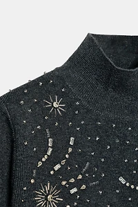 SHORT SLEEVE BEADED KNIT JUMPER