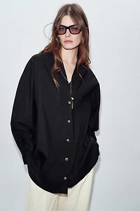 V-NECK POPLIN SHIRT