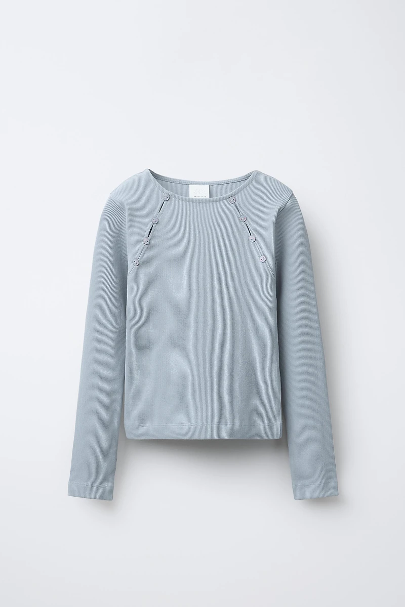 T-SHIRT CÔTELÉ BOUTONS CUT OUT
