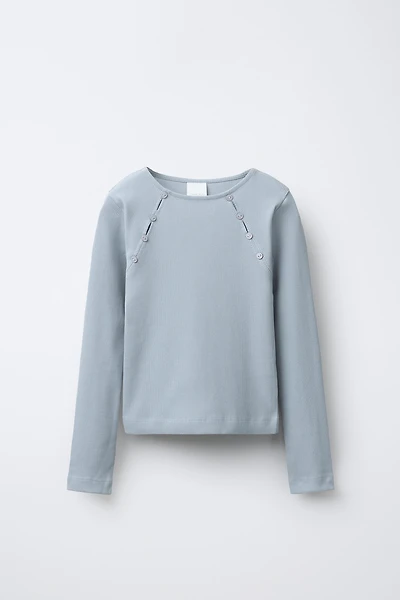 T-SHIRT CÔTELÉ BOUTONS CUT OUT