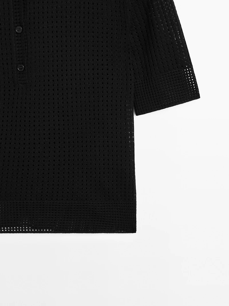 Pull en maille ajourée à col polo