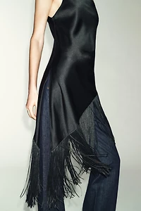 FLOWY SATIN EFFECT FRINGED TOP