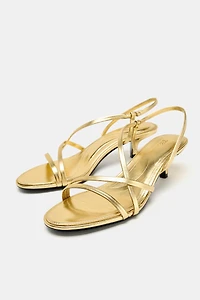 LEATHER KITTEN HEEL SANDALS