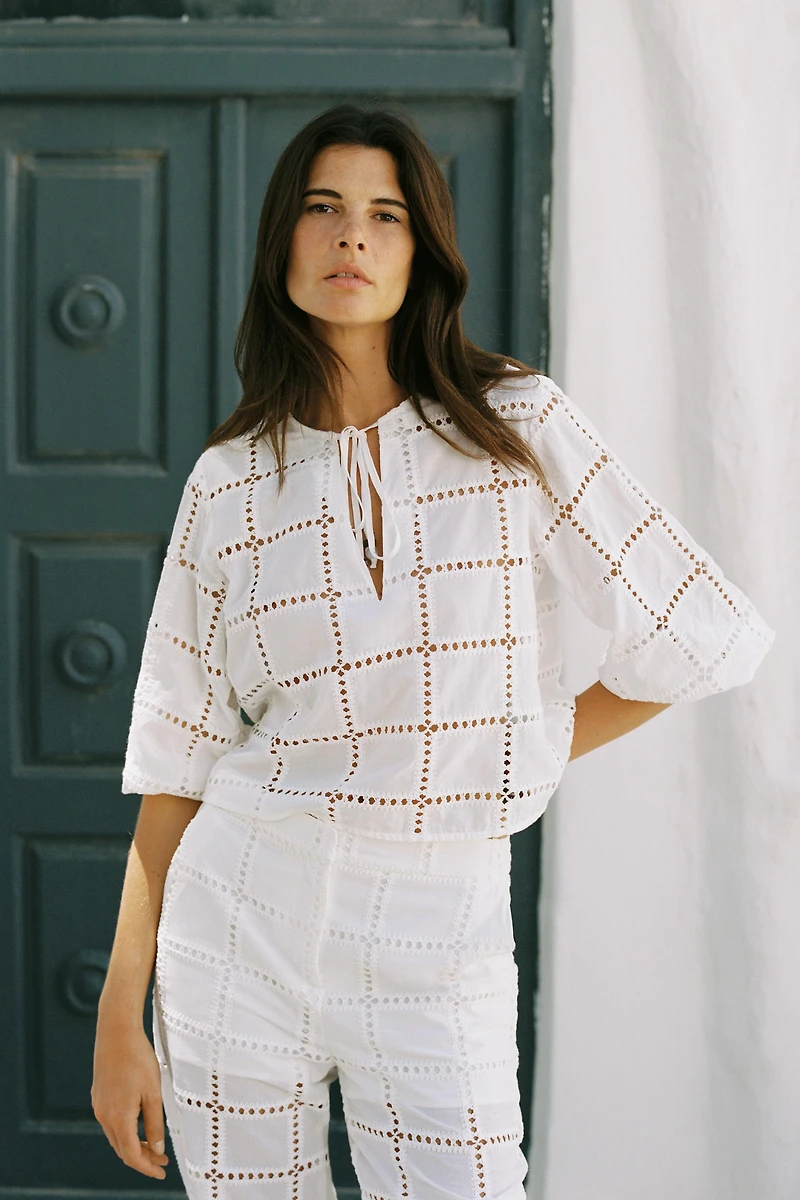 STRAIGHT LEG PANTS WITH OPENWORK EMBROIDERY