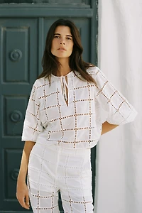 STRAIGHT LEG PANTS WITH OPENWORK EMBROIDERY
