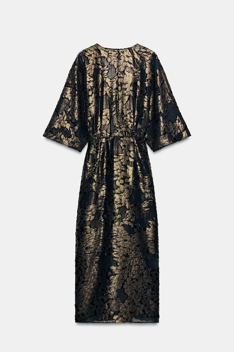 FOIL DRAPED MIDI DRESS