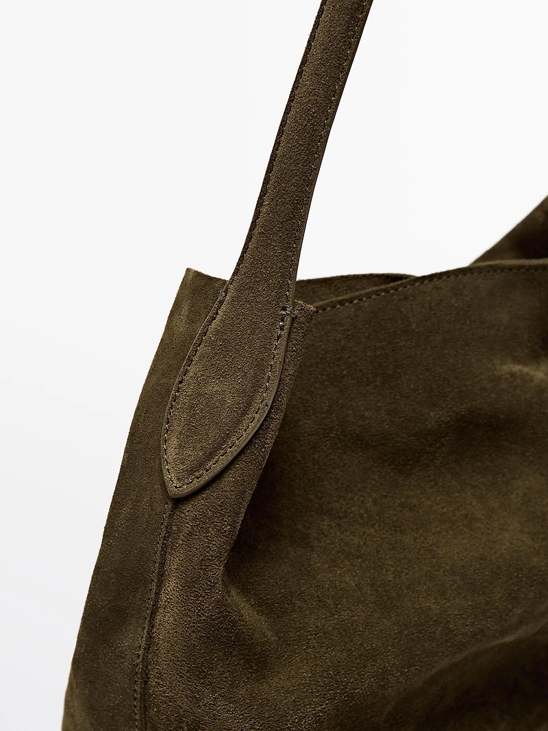 Split suede leather bucket bag