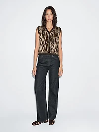 Animal print wool blend knit waistcoat