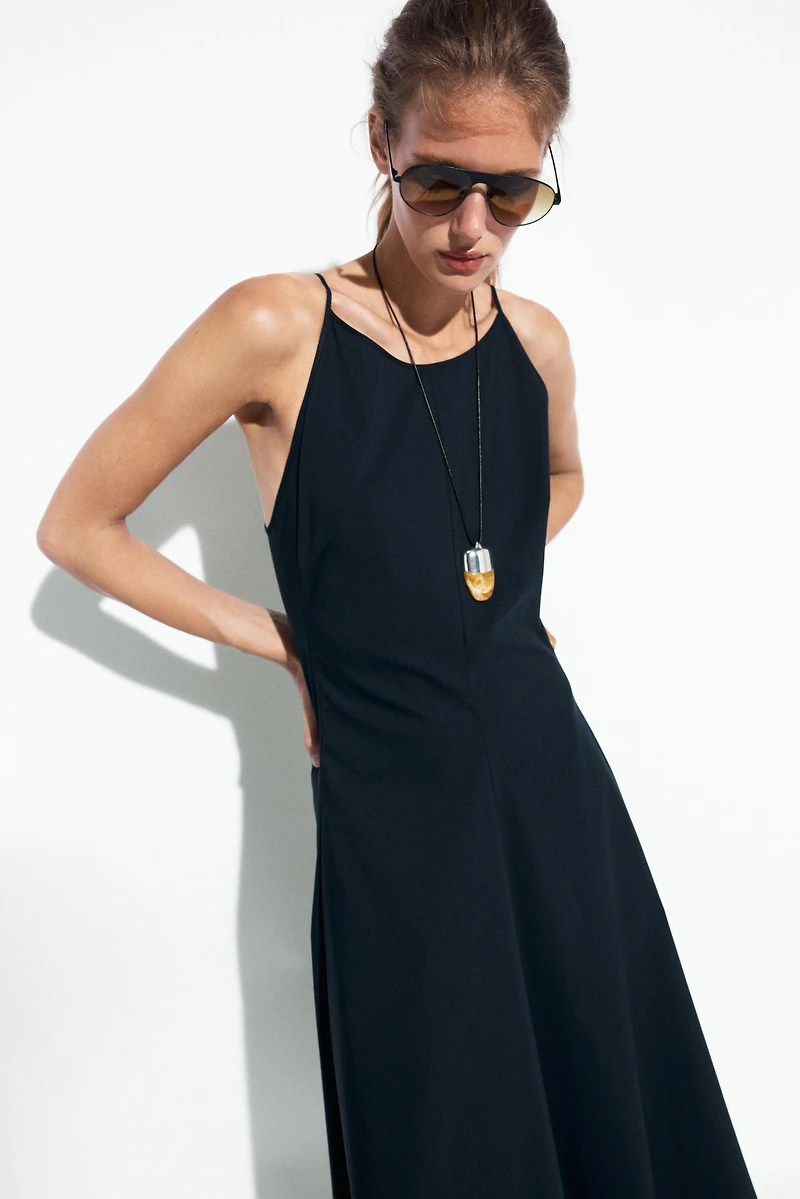 Cotton blend poplin spaghetti strap dress