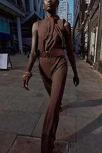 SLEEVELESS BELTED JUMPSUIT