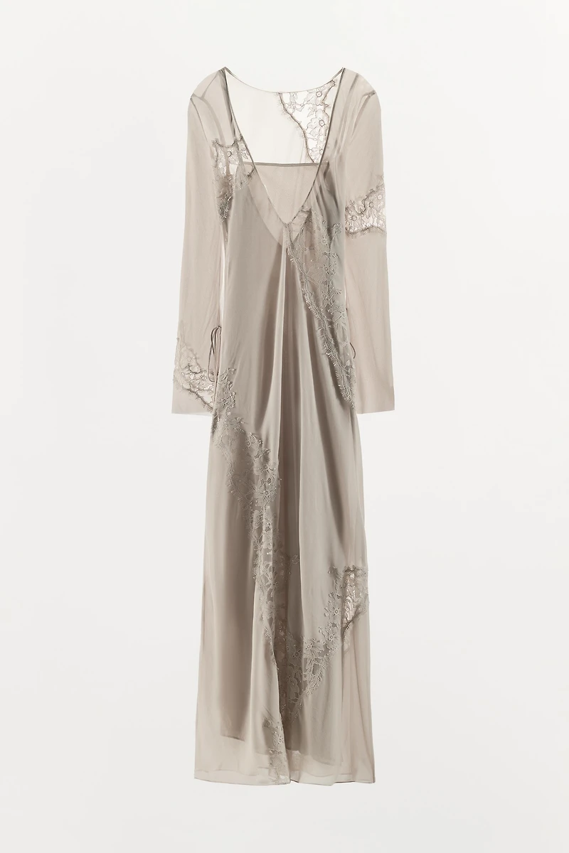 EMBROIDERED LACE GEORGETTE MIDI DRESS