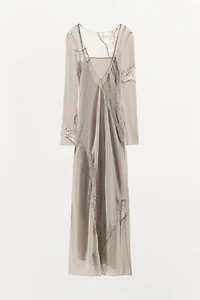 EMBROIDERED LACE GEORGETTE MIDI DRESS