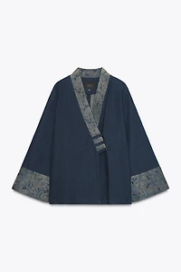 JACQUARD FAUX DENIM KIMONO