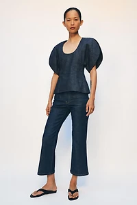 ZW COLLECTION PUFF SLEEVE DENIM BLOUSE
