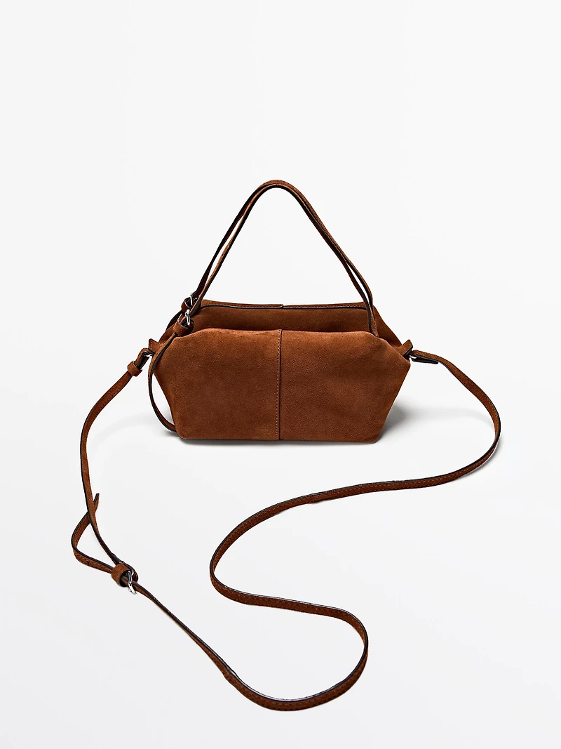 Split leather mini satchel bag