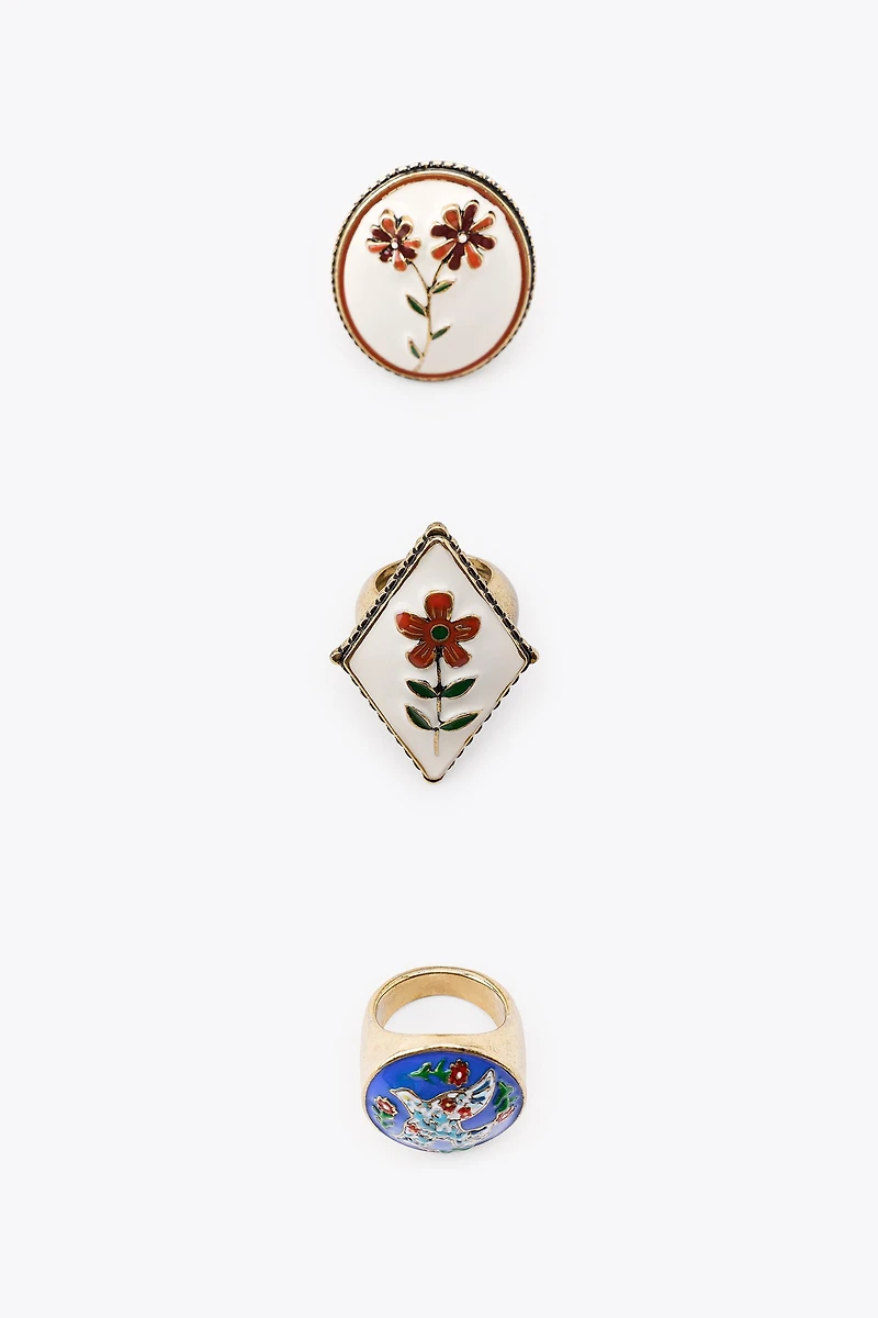 3-PACK OF FLOWER AND BIRD RINGS
