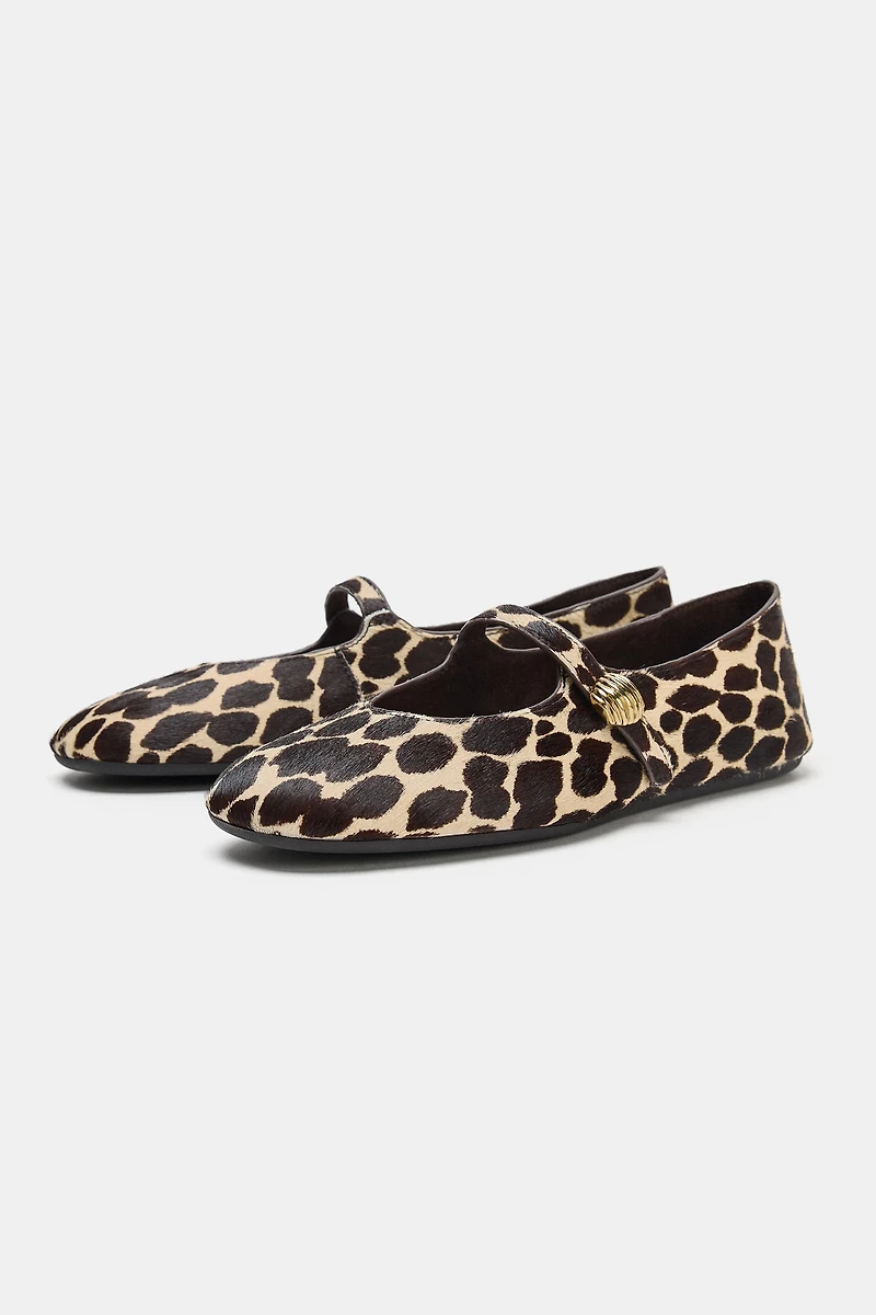 PRINTED LEATHER BALLET FLATS